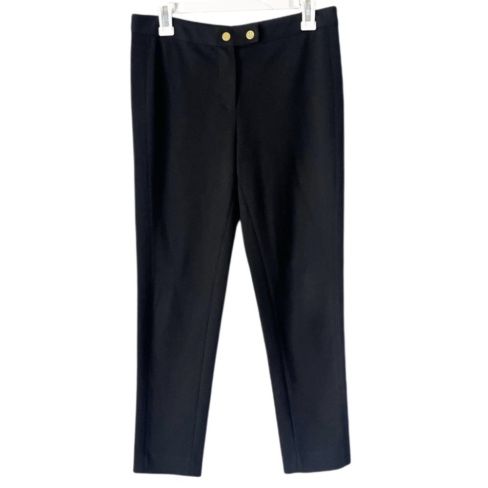 Tory Burch Pants Women's Medium Black Gold Snap Tapered Slim Career ALTERED
